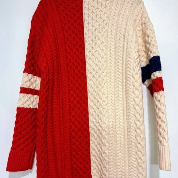 Lulus Bold Comfort Ivory And Red Color Block Cable Sweater Mini Dress - Size S - Picture 3 of 5
